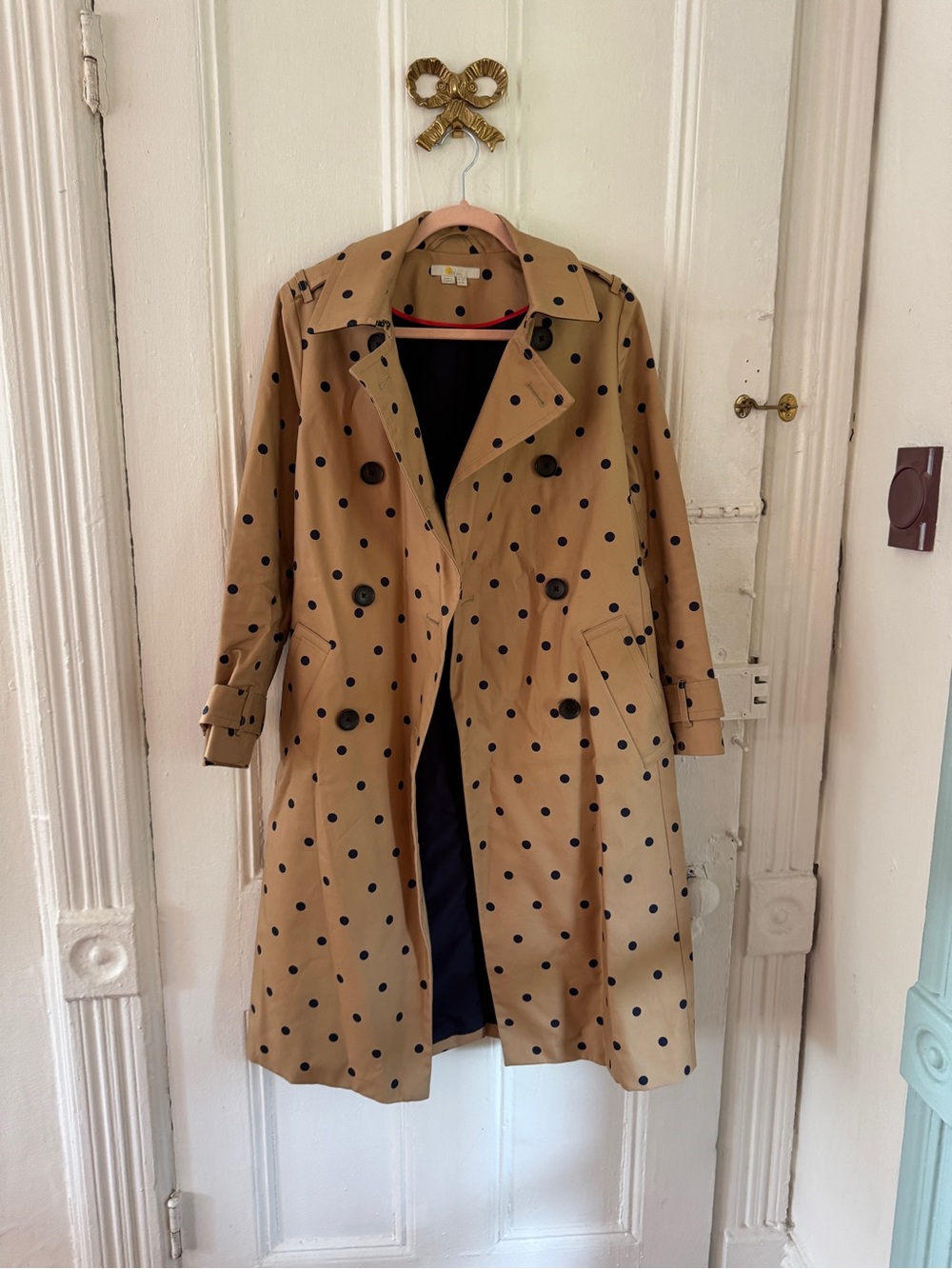 Boden Beige Trench Coat with Black Polka Dots